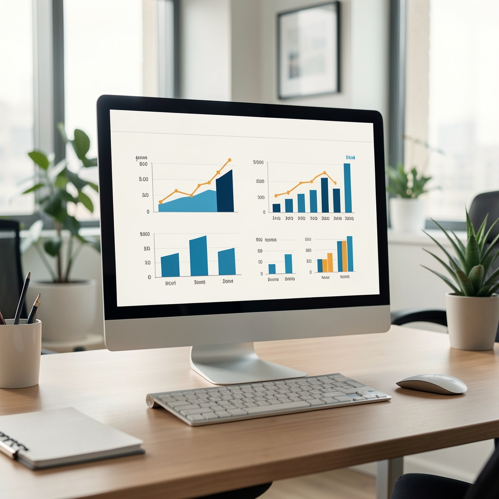 Gráficos comparativos de indicadores financieros mostrados en una pantalla de computadora en una oficina